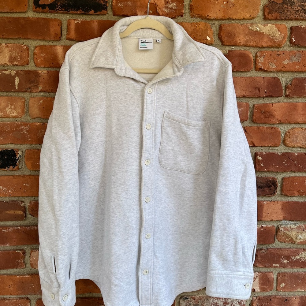 TNA Sweatfleece Cozy Fleece Boyfriend Fit Buttoned Shirt